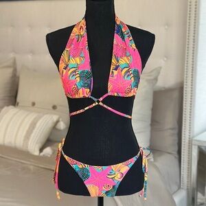 Neon Pink, Seashells Halter Bikini